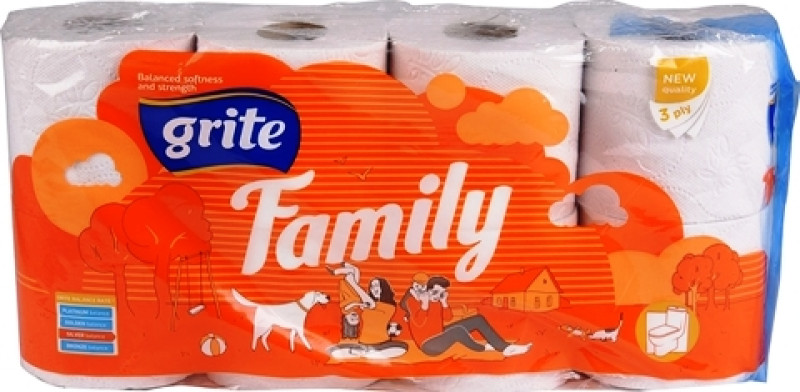 Tualetes papīrs Grite Family 8gb (0.269 EUR/rull) 1/7 Lietuva