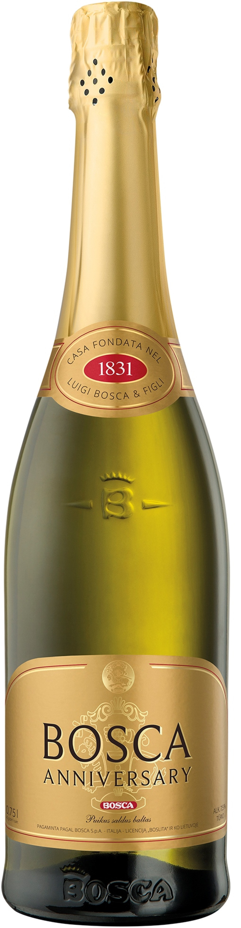 Dzirkstošais vīns Bosca anniversary gold 0.75 L 7.5 % 1/12 (06.08.2026) Lietuva