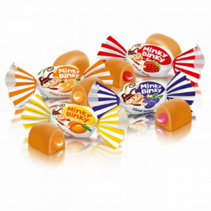 Īriss Roshen Minky-Binky ar želejas pildījumu 1kg (28.11.26)(Pārdodas tikai pilnos iepakojumos (1kg)