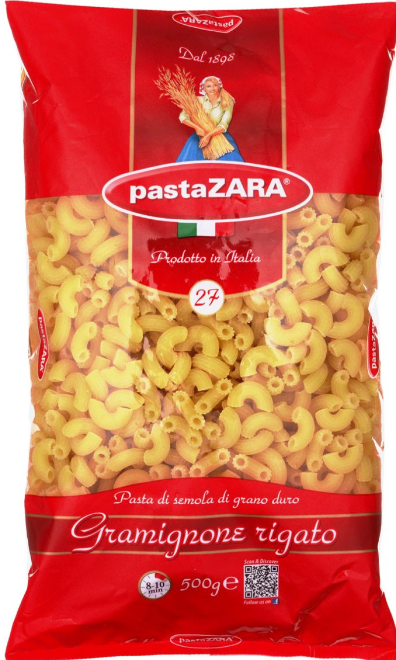Makaroni Pasta Zara vidējie radziņi Nr.27 500g (10.06.2027) Itālija