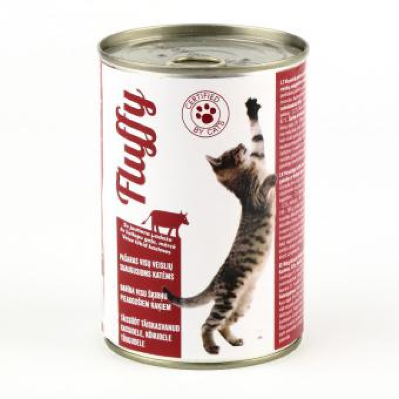 Kaķu konservi Fluffy ar liellopu 410g 1/10 (05.04.27) Polija