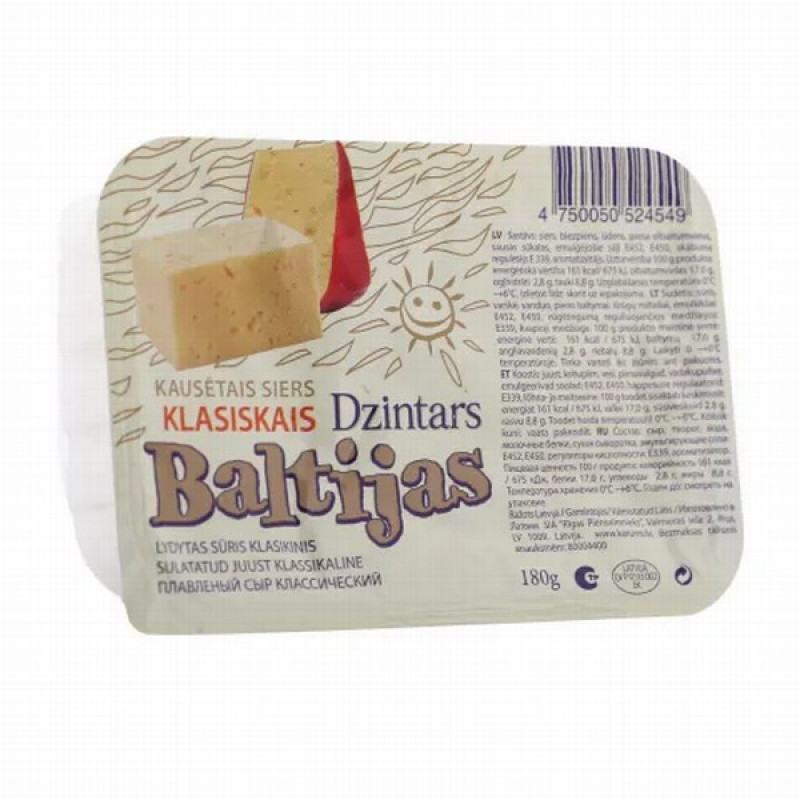 Kausētais siers Dzintars Baltijas klasiskais 180g 1/10  (28.03.26) LV