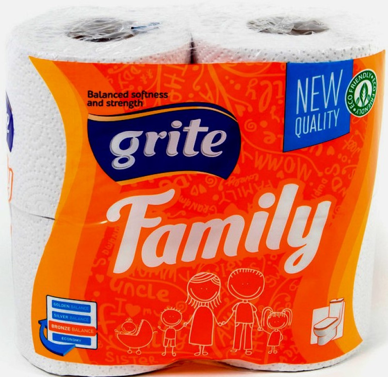Tualetes papīrs Grite Family 4gb 1/14  (0.275 EUR/rull) Lietuva