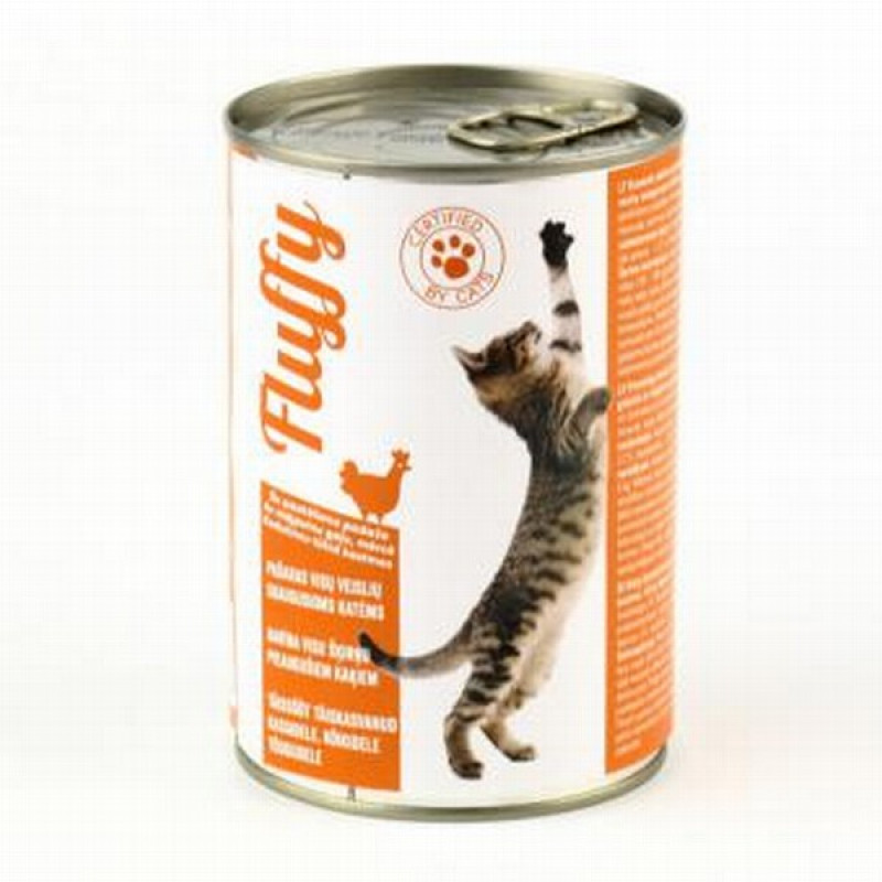 Kaķu konservi Fluffy ar vistas gaļu 410g 1/10 (29.01.28) Polija