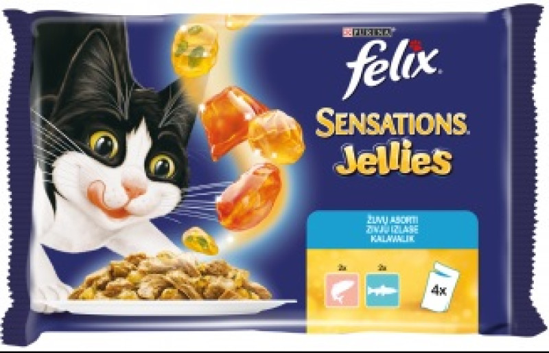 Kaķu konservi Felix Sensations 4*85g zivju izlase želejā 1/12 (06.26) Ungārija