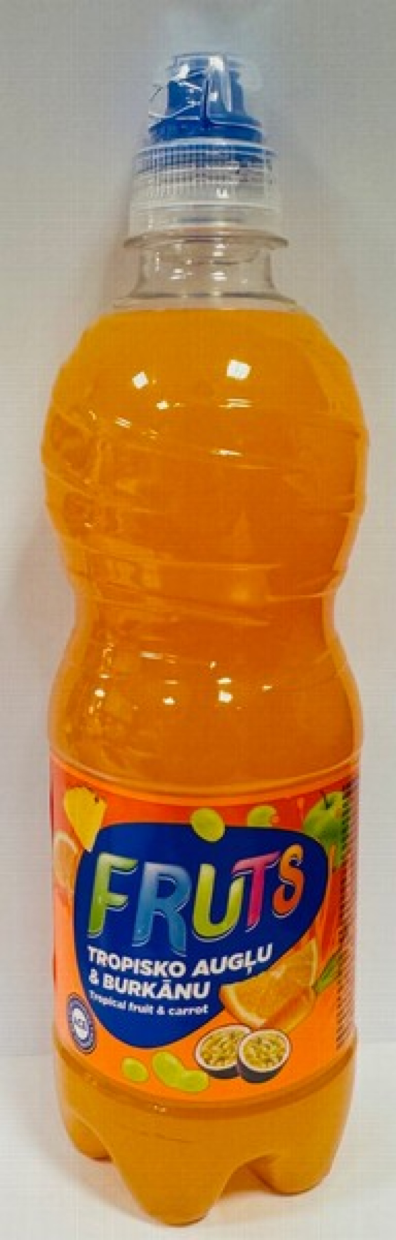 Dzēriens Fruts Activ tropu-burkānu ar sporta korķi 0.5l 1/12 DEPOZĪTA maksa 0.10 eiro (11.03.26) LV