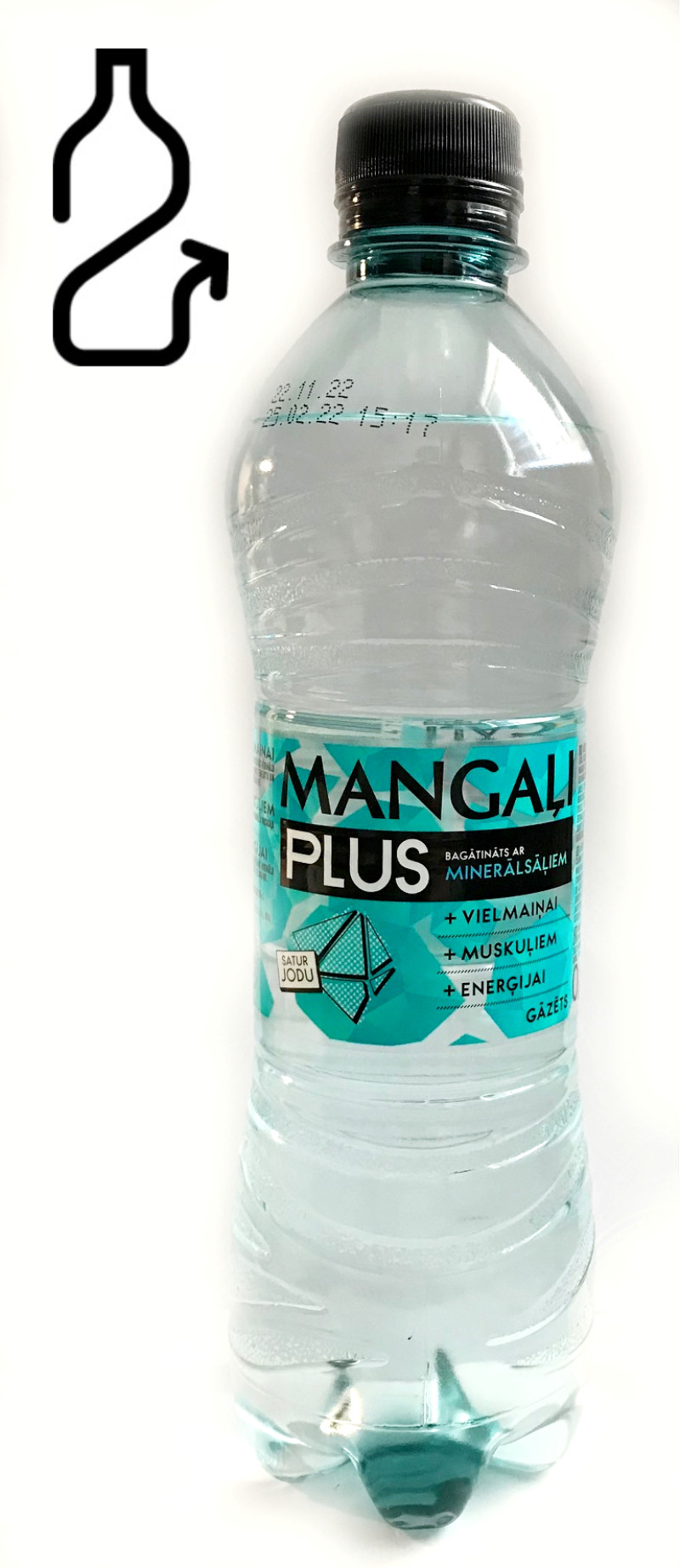 Minerālūdens Mangaļi Plus gāzēts 0.5l 1/12 DEPOZĪTA maksa 0.10 eiro (10.11.2026) LV