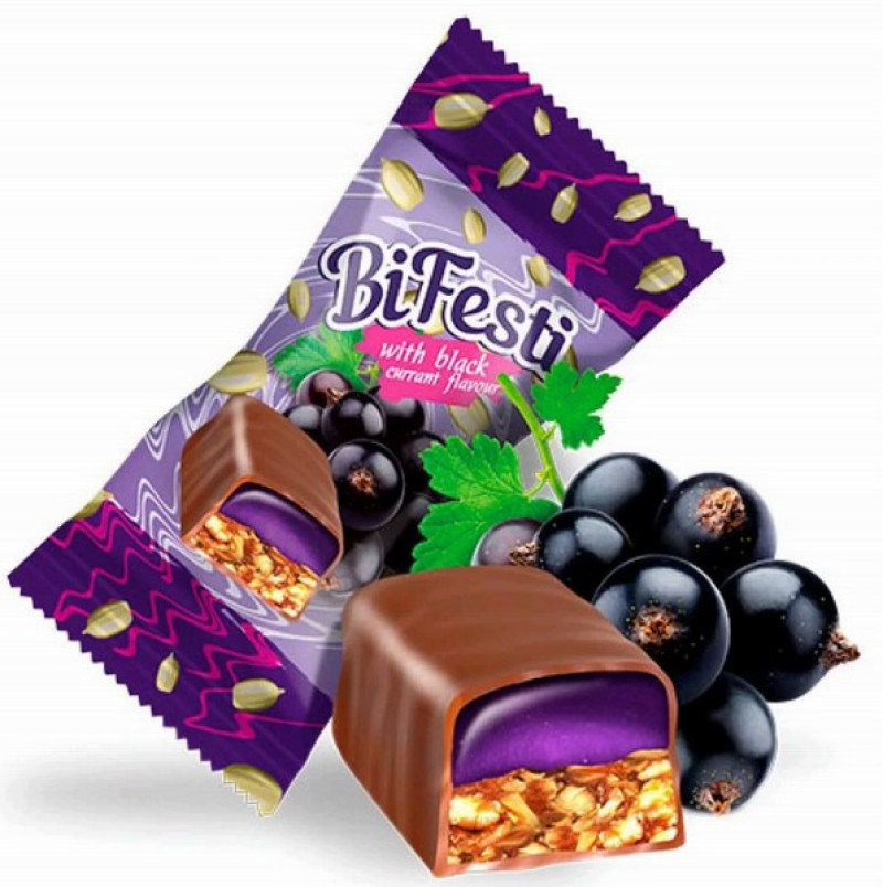 Šokolādes konfektes Bifest ar upeņu garšu 2.5kg (13.07.26) (daudzumu norādīt kg,pilna kaste) Ukrai