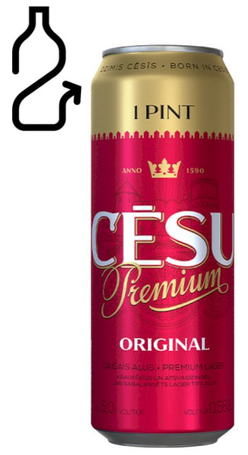 Alus Cēsu Premium PINT 5% 0.568L 1/24 DEPOZĪTA maksa 0.10 eiro (10.12.26) LV
