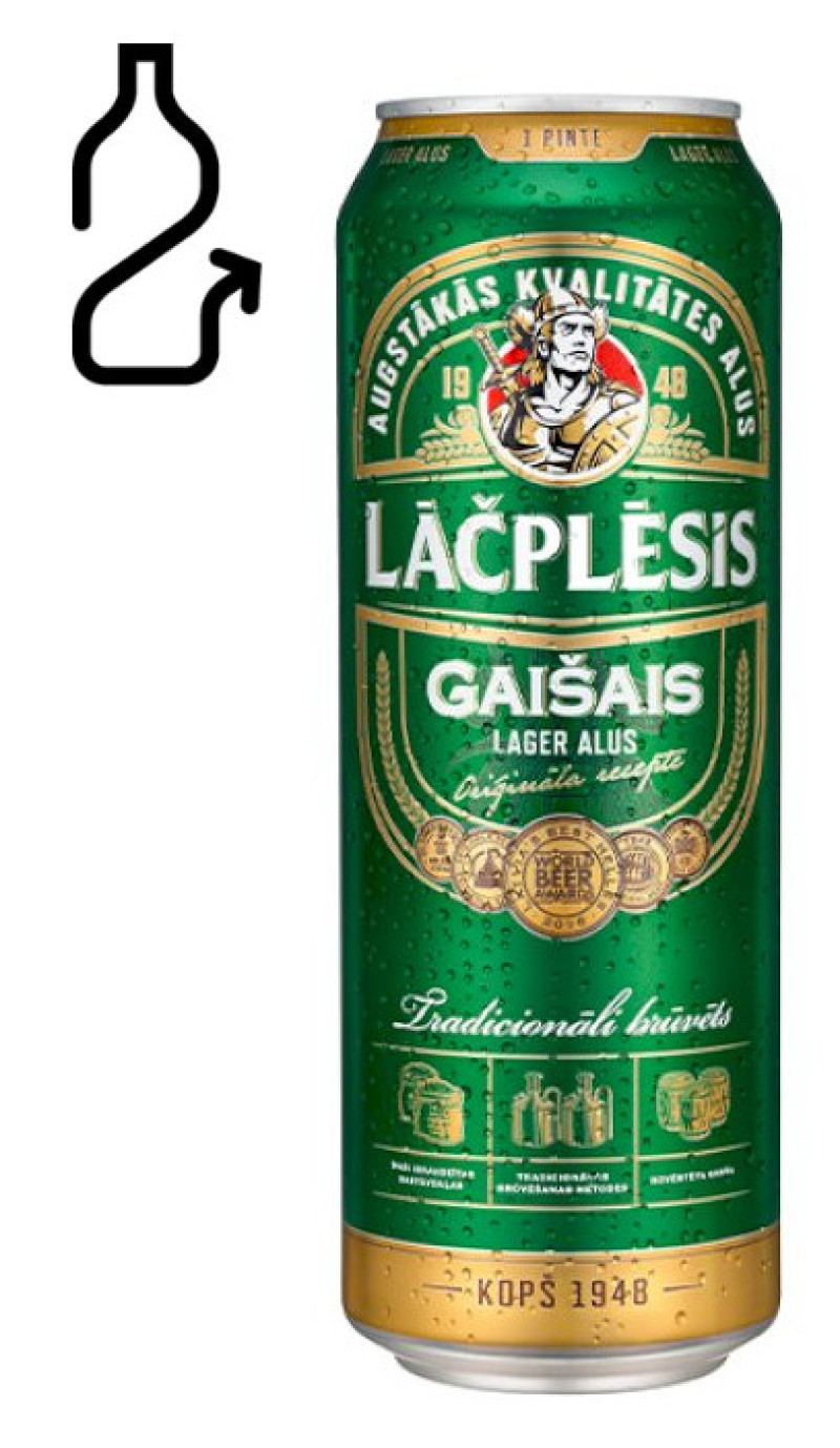 Alus Lāčplēsis gaišais 5% 0.568L 1/24 DEPOZĪTA maksa 0.10 eiro (26.05.26) EU