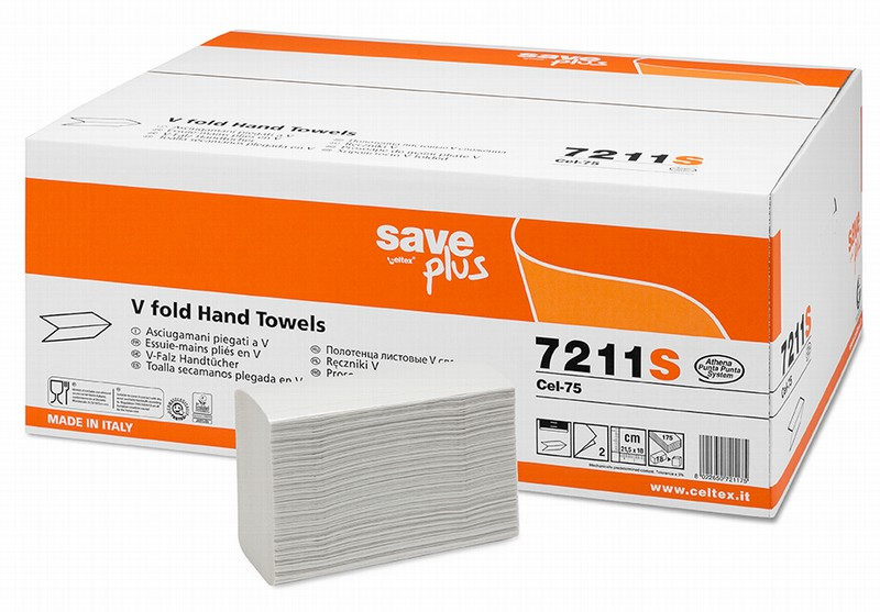 Papīra dvieļi Save Plus V 175gb balti,21.5x18cm, 2-kārtīgs, šaurās 9cm