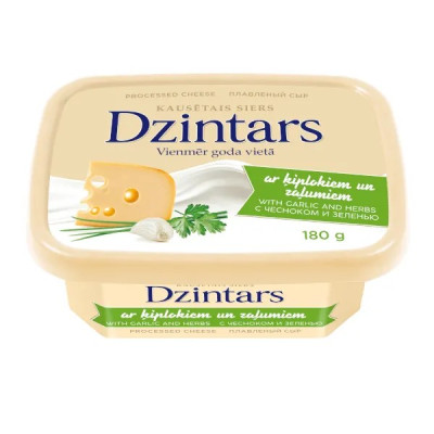 Kausētais siers Dzintars ar ķiploku un zaļumiem 180g (30.11.25)