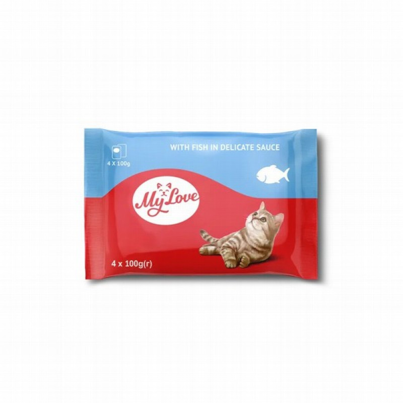 Kaķu konservi My Love ar zivs gaļu maigā mērcē ((4*100g)) 1/12 (11.06.26) Lietuva