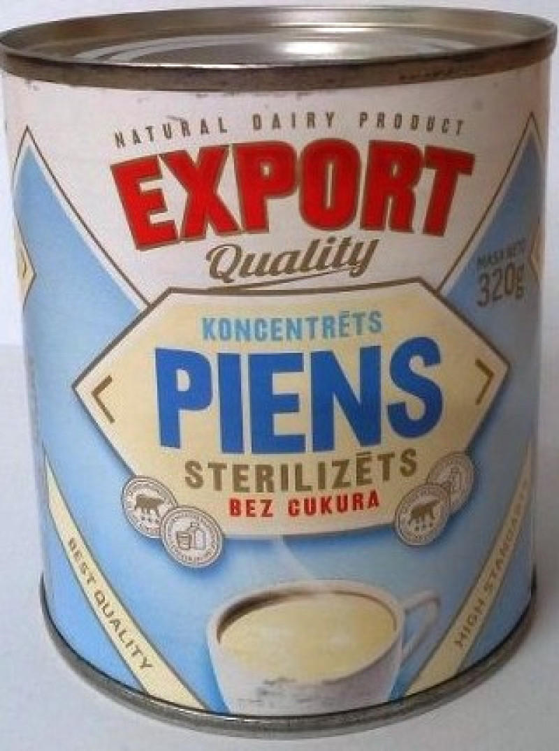 Iebiezināts piens Export sterilizēts bez cukura 320g (07.03.26) Lietuva