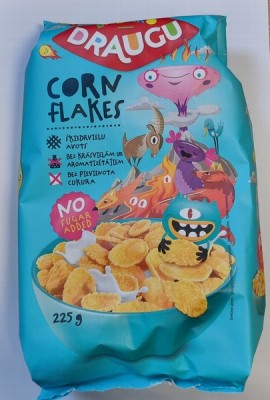 Sausās brokastis Draugu Corn flakes bez cukura225g (27.07.25)