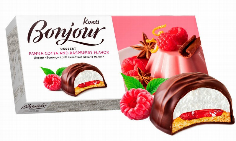 Zefīru deserts Bonjour ar panna cota un aveņu garšu 232g (23.06.26) Ukraina