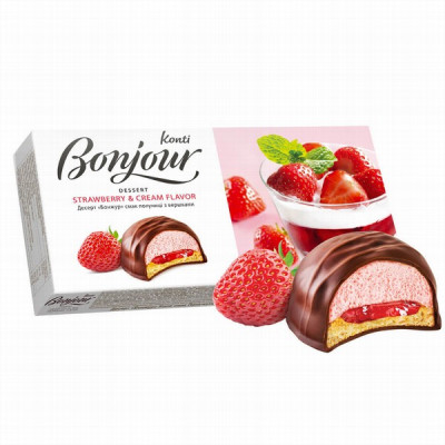 Zefīru deserts Bonjour ar zemeņu un saldo krēmu garšu 232g (13.10.2025) Ukraina