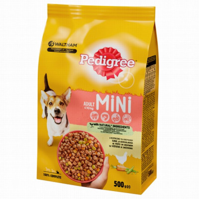 Suņu sausā barība Pedigree ar dārzeņiem un mājputnu gaļu 500g (03.10.2025)