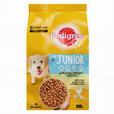 Suņu sausā barība Pedigree Junior ar rīsiem un mputnu gaļu 500g (15.10.27) Ungārija