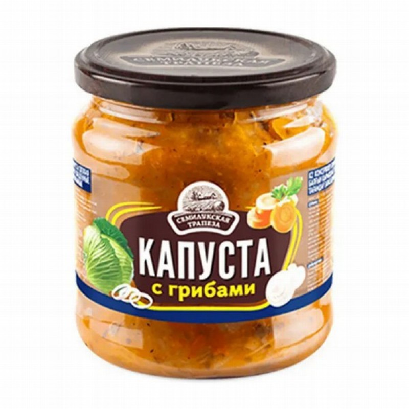 Dārzeņu uzkoda Kāposti ar sēnēm 460g 1/8 Semilukskaja Trapeza (28.11.28) Krievija