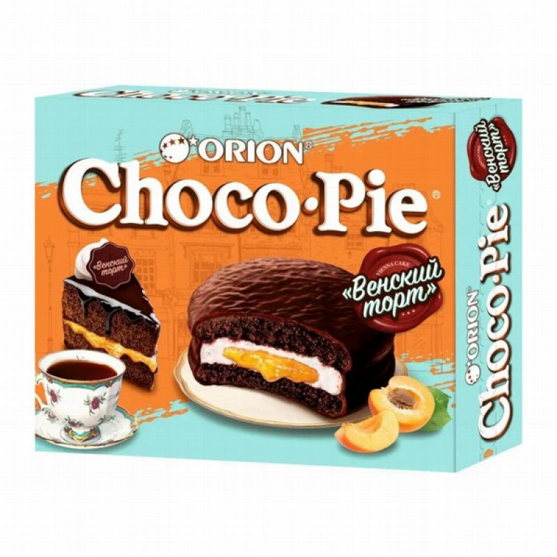 Cepumi Orion Choco Pie Vienna cake ar aprikožu džemu 360g KDV (26.09.26) Krievija