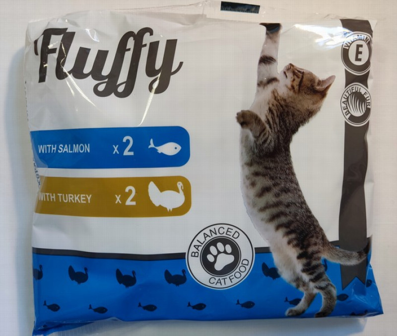 Kaķu konservi Fluffy ar lasi un tītaru 4*100g 1/11 (26.03.26) Lietuva