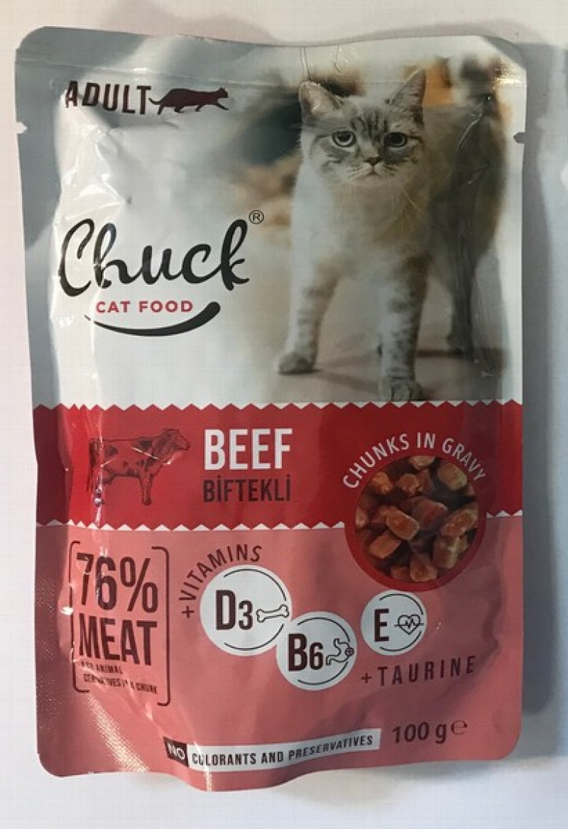 Kaķu konservi Chuck ar liellopu gaļu 100g 1/24 (24.11.25)
