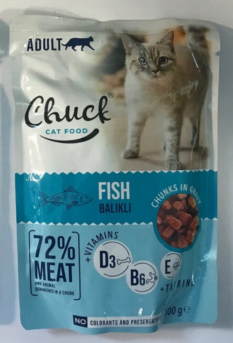 Kaķu konservi Chuck ar zivi 100g 1/10 (12.11.2026)