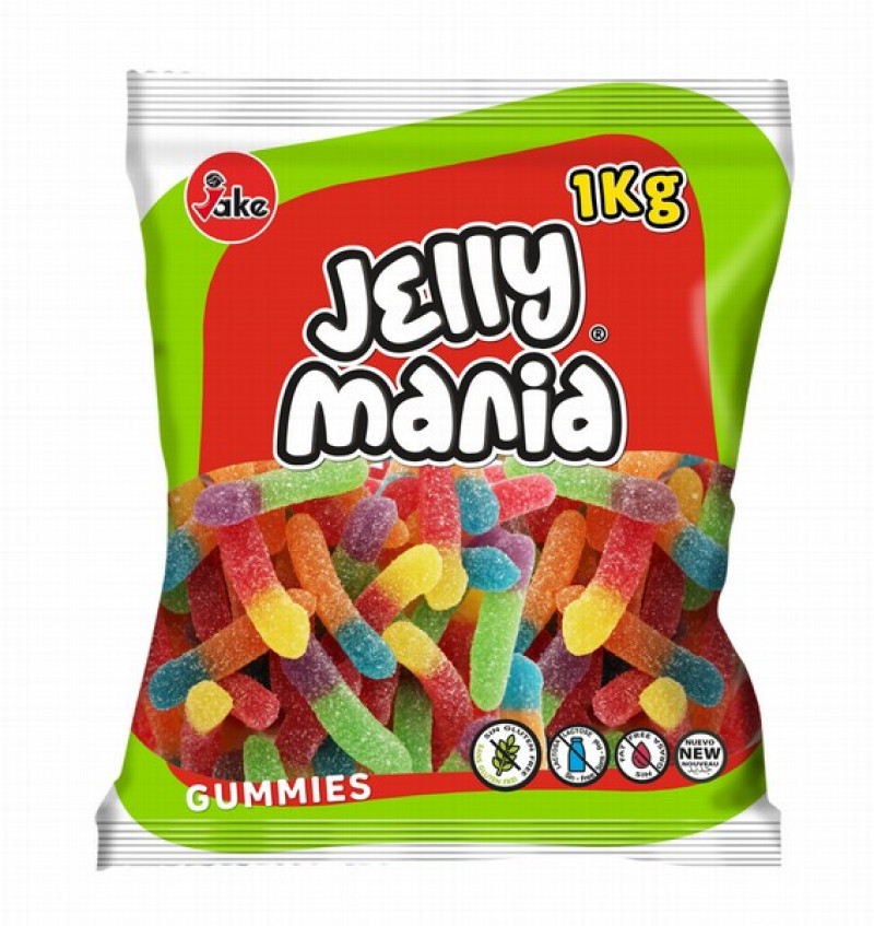 Želejkonfektes Jake Jellymania Worms 1kg (12.2025)